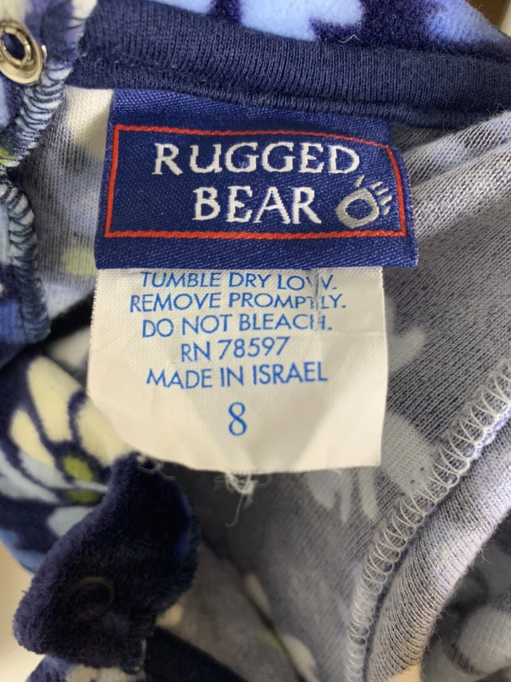 Rugged Bear Girls Blue Floral Long Sleeve Velour Dress Sz 8 - Image 4 of 4