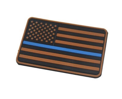 3D PVC THE UNITED STATES BLUE LINE US AMERICAN FLAG RUBBER HOOK LOOP PATCH TAN*K