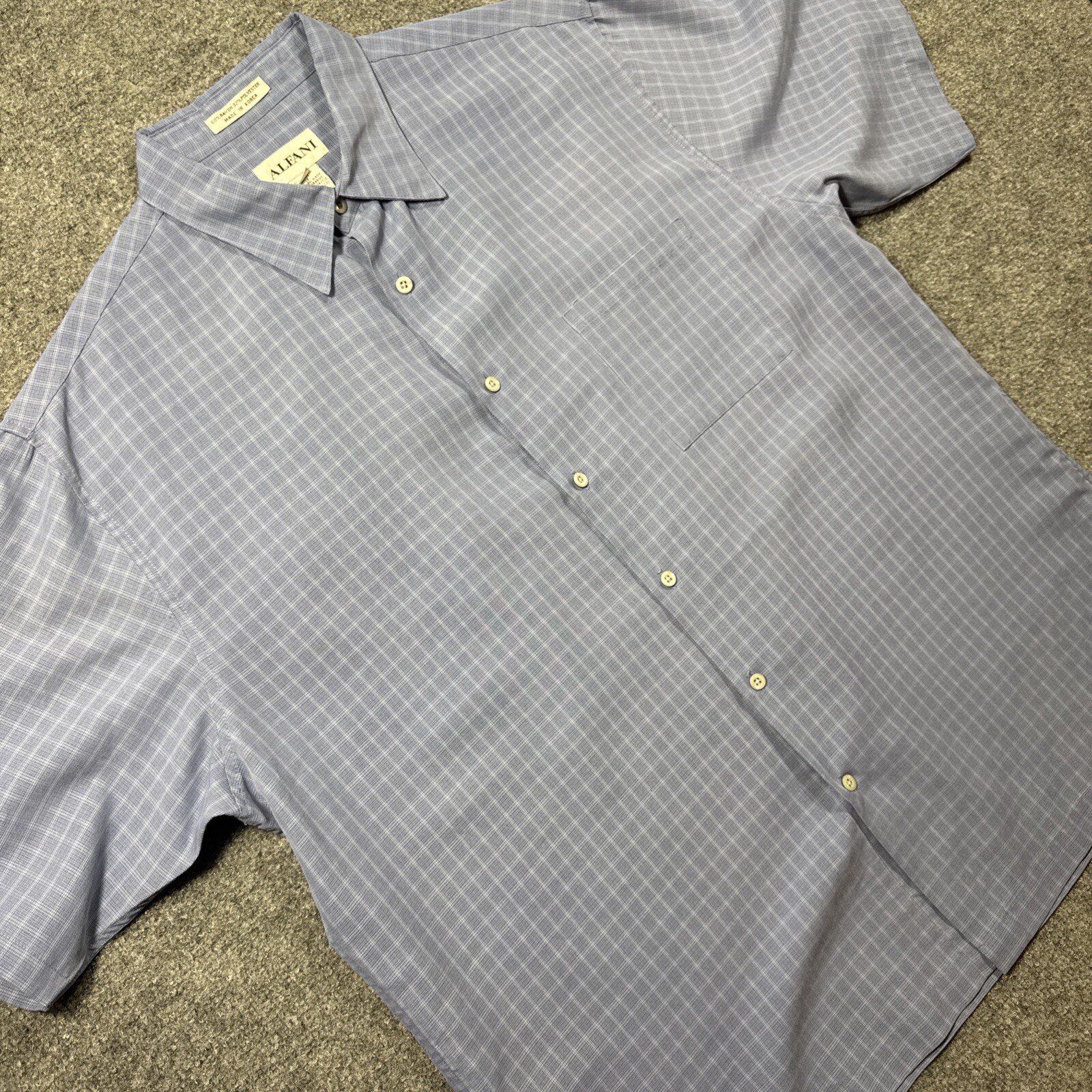 Alfani XL Rayon Shirt Office Career Work Church Short Sleeves Blue Checkered