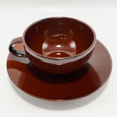 CRATE & BARREL Flat Cup & Saucer Mahogany Red Brown Glaze - Multiple Available