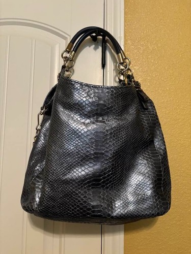 Coach Bag Exotic Embossed Python Leather Tote Carryall Cobalt Blue Handbag NWOTS - Picture 3 of 4