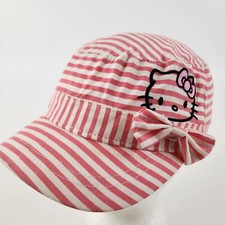 Hello Kitty Sanrio Girls Pink and White Striped Cadet Cap Hat Fitted