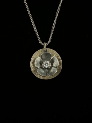 Vintage Sterling Silpada Oxidierte Cz Blume Anhänger Halskette 50.8cm