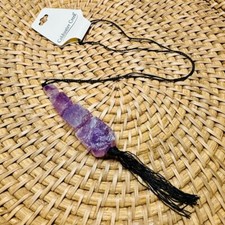 Amethyst stone pendant beaded necklace on black cording