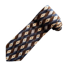 Enrico Coveri 100 Silk Blue Gold White Diamond Geo Men's Neck Tie 3 7/8x60 in