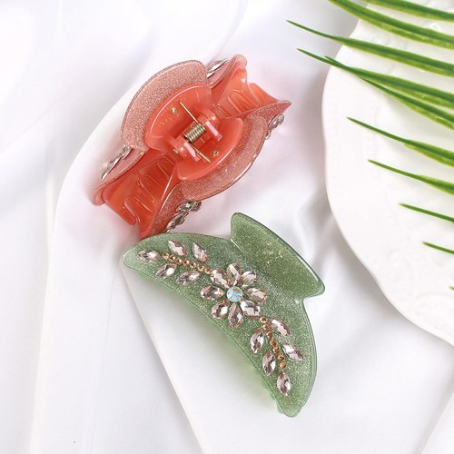 2 Packs Large Hair Claw Clips Flower French Rhinestone Crystal for Women Girls - Picture 8 of 36