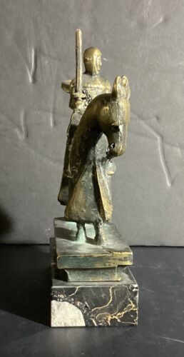 Vintage Solid Bronze Crusader Knight On Horseback & Mounted On Marble Base - Picture 11 of 11
