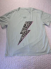Leopard Print Lightning Blot Blue Pink Distressed Crewneck Tshirt size xl