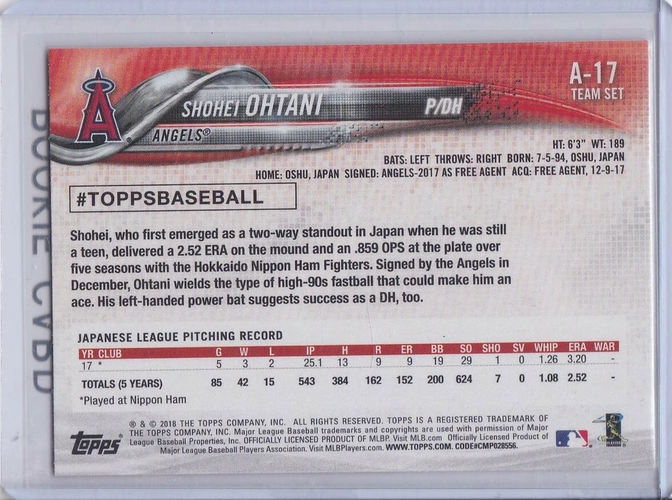 SHOHEI OHTANI ROOKIE CARD 2018 Topps #A-17 Baseball RC Angels BV$$ RED HOT! - Image 2 of 2