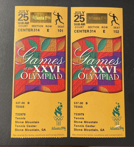 1996 Atlanta Olympic Tennis Ticket Stubs 7/25/1996 : Stone Mountain -Set Of 2 - Picture 1 of 2