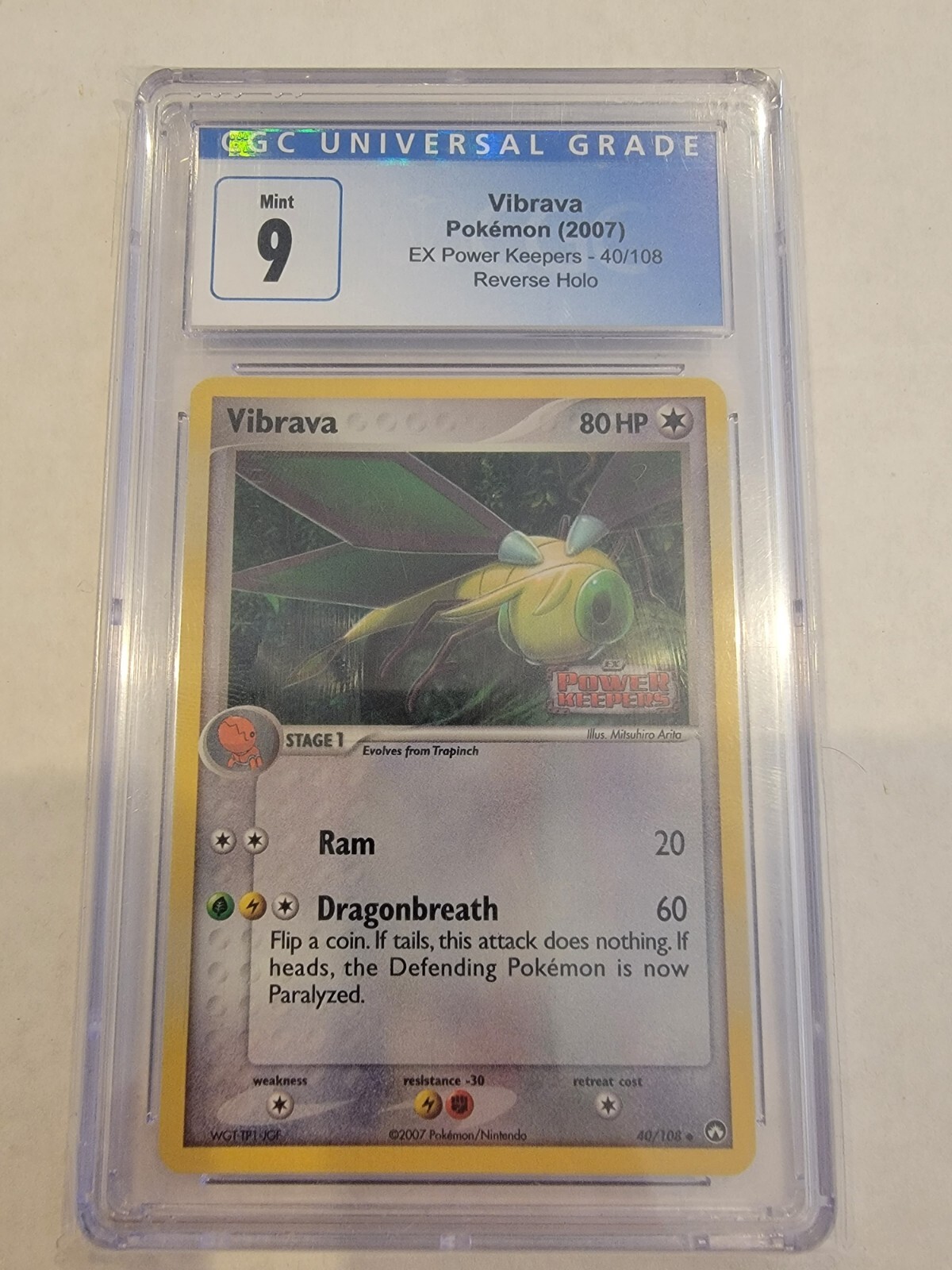 Pokemon card EX Power Keepers Vibrava 40/108 Reverse Holo CGC 9 Mint - psa bgs 
