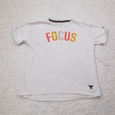 Project Rock Shirt Women Medium Beige Under Armour Focus Workout Lift Gym