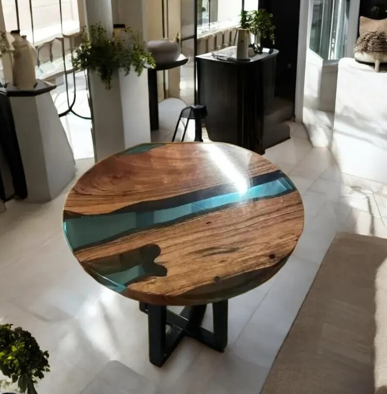 Clear Round Epoxy Resin River Table, Epoxy Table Top, Round Epoxy Resin Table