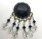 & Clear Glass/Crystal Brooch/Pin Unique Huge Vintage 1940’S Black