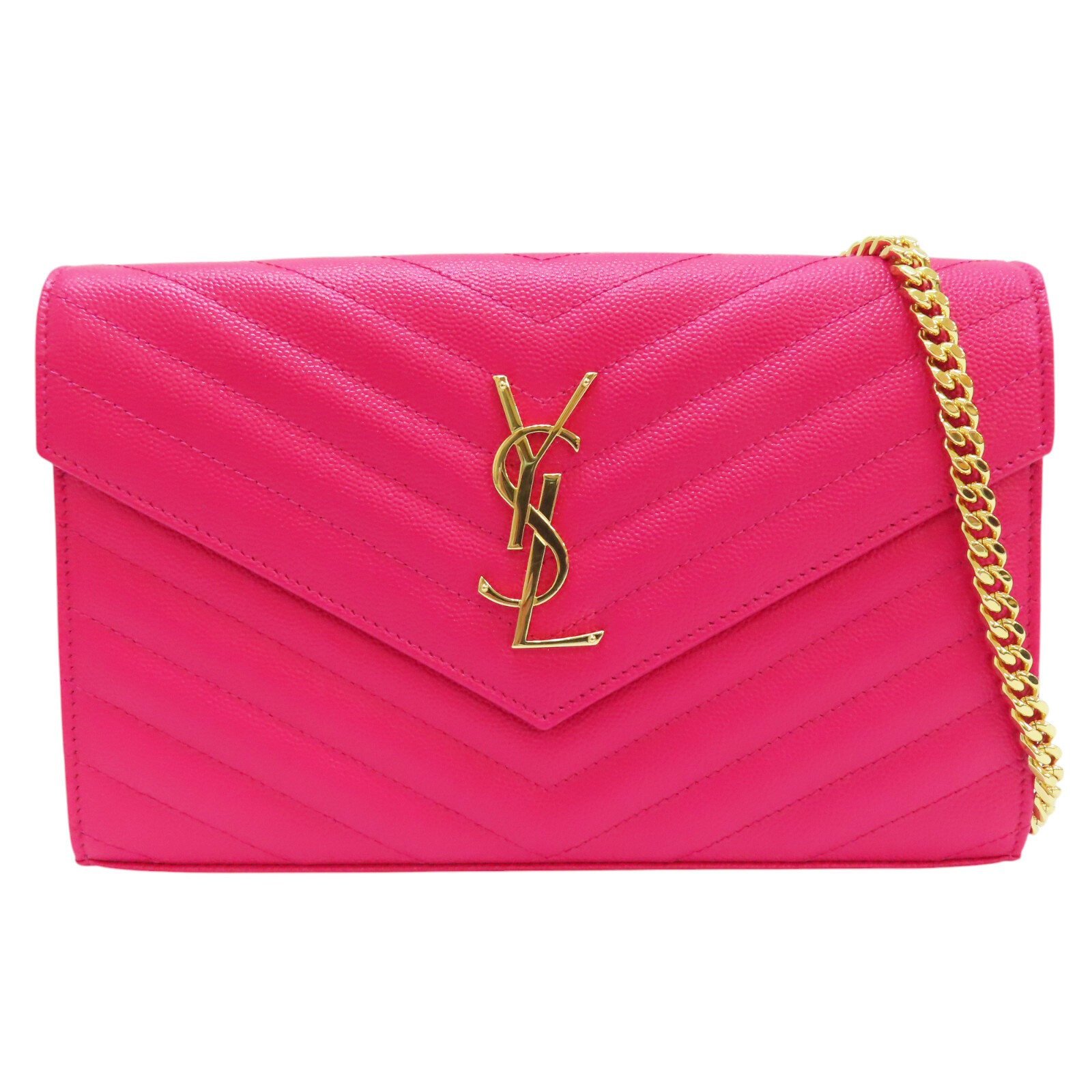 Borsa a tracolla SAINT LAURENT Cassandre busta catena portafoglio pelle di vitello rosa