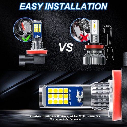 H11 H8 H9 2X LED Fog Light Bulbs Dual Color w/ Flash 2 Mode 6K White + 3K Yellow - Picture 5 of 12