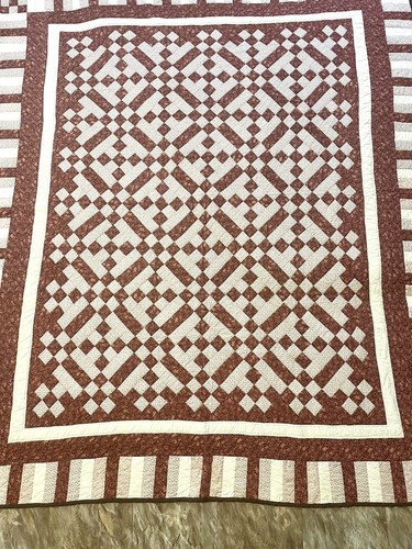 QUILT Amish handgestepptes Patchwork 90"x 95 Bauernhaus Landhaus Oma burgund - Bild 2 von 21