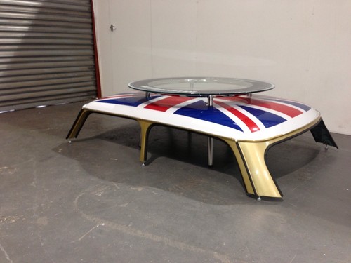 Custom Union Jack Mini Cooper Glass Coffee Table Reception Area Garage Showroom - Picture 7 of 10