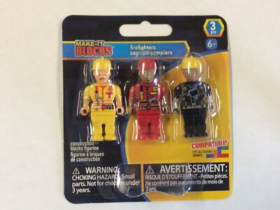 MAKE-IT BLOCKS 3 Piece  FIREFIGHTERS  Figure Set, 2  FIGURINES NEW