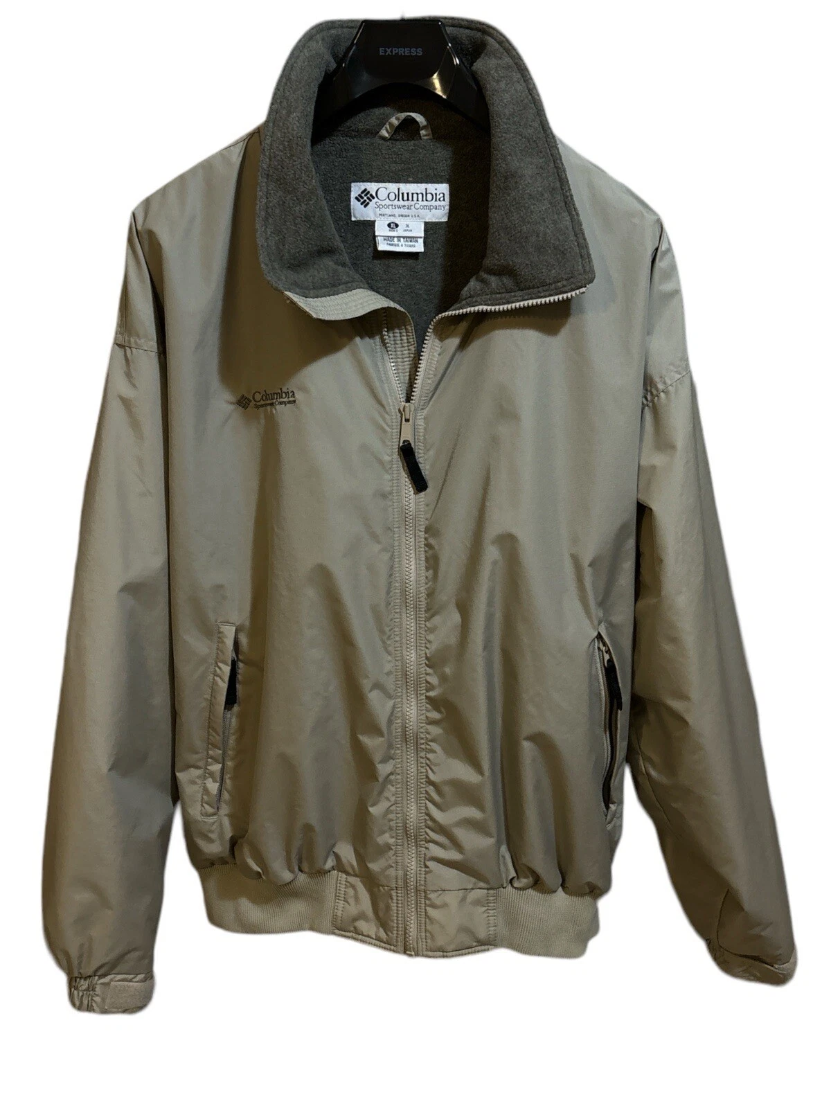 COLUMBIA Sportswear Olive Green Bomber Jacket Men's XL (XXL?) Fleece Lined EUC