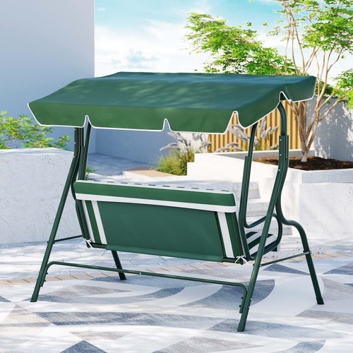 Gardeon Outdoor Swing Chair Garden Bench Furniture Canopy 3 Seater White Green - Picture 7 of 7