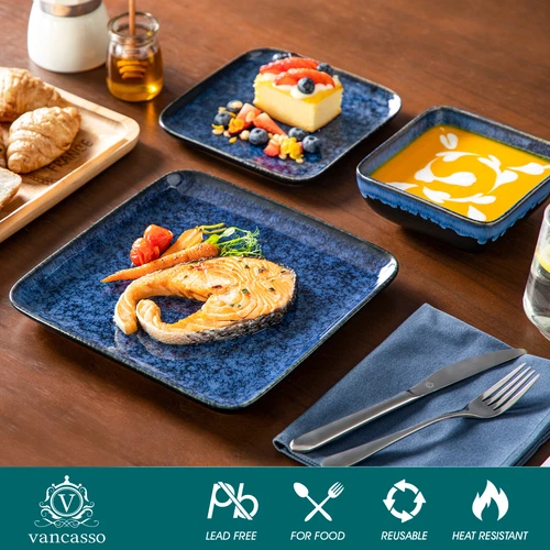 vancasso 12 teiliges Geschirrset Geschirr eckig Steingut Geschirrservice für 4 - Bild 20 von 29