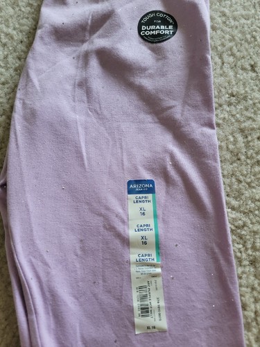 Girls Arizona Jean Co. Capri Pants Size 16 XL Purple Glitter Stretch - Picture 2 of 3
