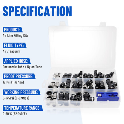52x Quick Connect Air Hose Fitting Kit 1/4'' 3/8'' 1/2'' Push to Connect Air Fit US