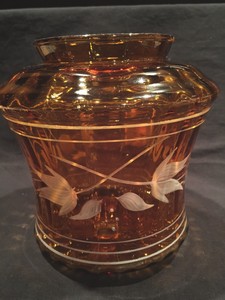 Amber Vintage Glass Ceiling Light Cover Hand Painted Mid 20th