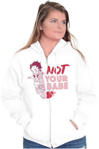 Betty Boop Biker Not Your Babe Heart Cartoon Womens Zip Hooded Sweatshirt Hoodie - Picture 4 of 7