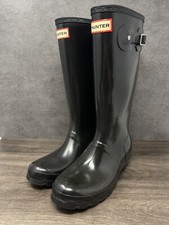Hunter Kids Black Tall Rain Boots Size 5B / 6G Original Gloss 12 Inch EU 37