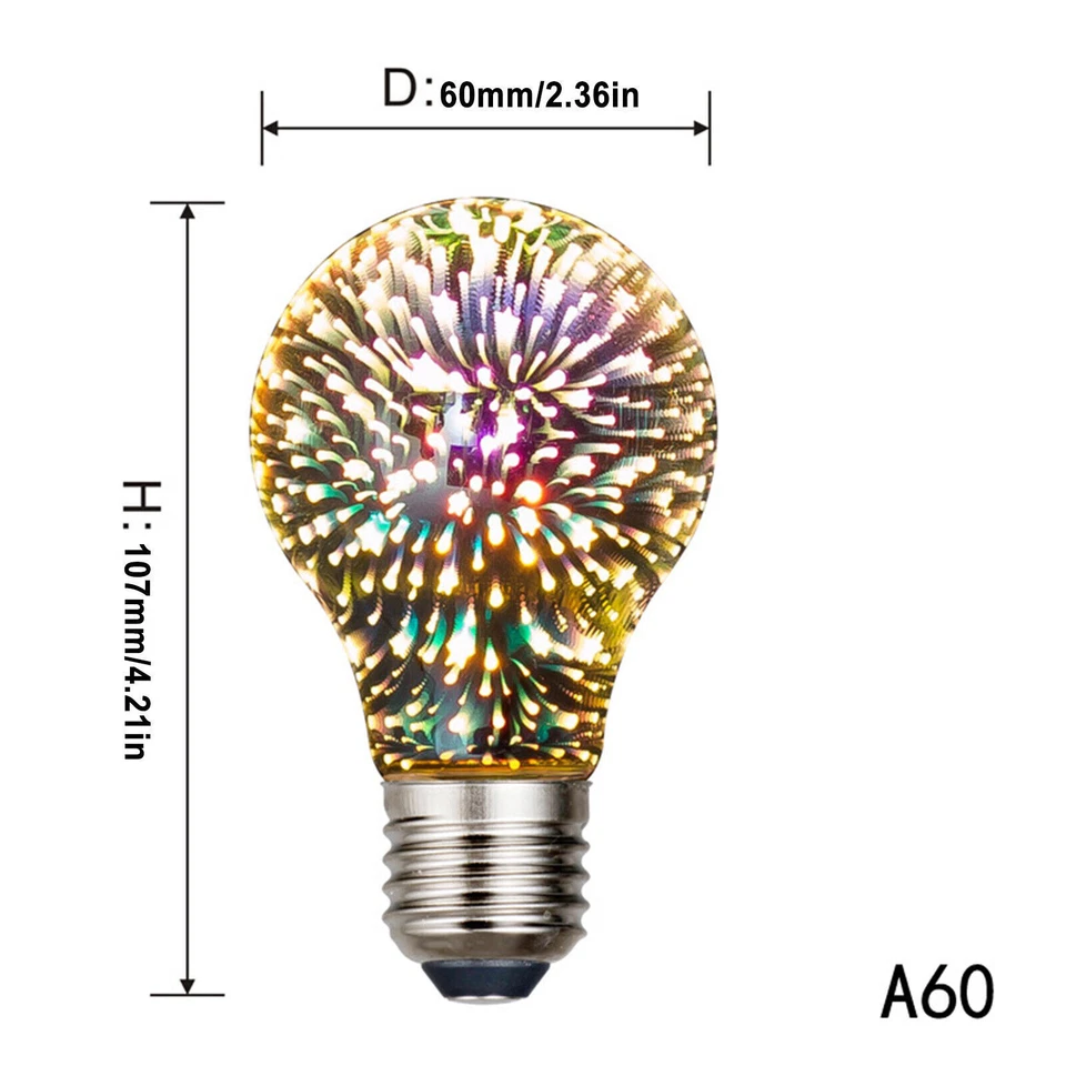 3D Decoration LED Bulb E27 Glass Colorful Vintage Light Edison Bulb Firework - Image 3 of 4