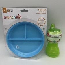 New 2-Piece Munchkin Stay Put Suction Plate  Spill-Proof Cup 6mo FreeS H