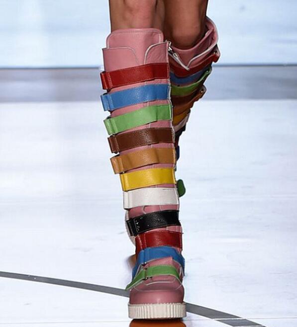 Leather Multi color Buckle Flat Knee Knee Knee High Boots Punk shoes Plus Size Stage Show 59f603 Leather Multi color Buckle Flat Knee Knee Knee High Boots Punk shoes Plus Size Stage Show 59f603