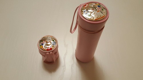 Portabiberon  e porta ciuccio con placca argento in ecopelle Rosa  - Foto 1 di 4