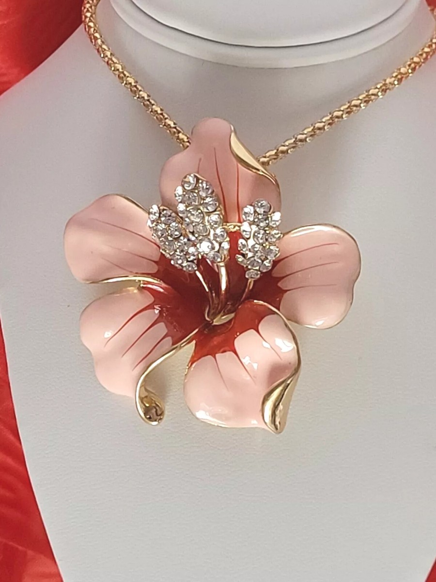 Betsey Johnson Tropical Hawaiian Hibiscus Flower Necklace Brooch