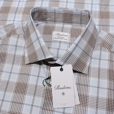 Stenstroms NWT Dress Shirt Size 17 43 Fitted in Blue/Brown Plaid 100 Cotton
