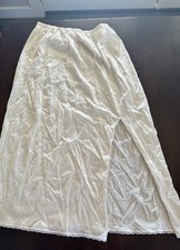 Vintage White Slip Skirt Fairy Festival Slit Midi Medium 50s Lace Grunge Ballet