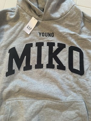 Gap Young Miko Gray Pullover Hoodie Cotton Logo Embroidered