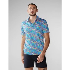 CHUBBIES MENS Performance Polo Medium Blue Multi Tropical Bunch Short Sleeve NWT