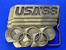 Olympics 1988 USA  88 Olympic Rings Cutout Commemorative Brass Tone Belt Buckle