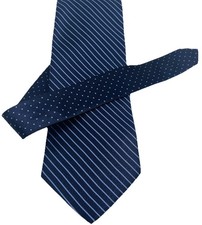 Tommy Hilfiger Men’s 100% Silk Tie Navy Blue Striped 3.5” Made in USA