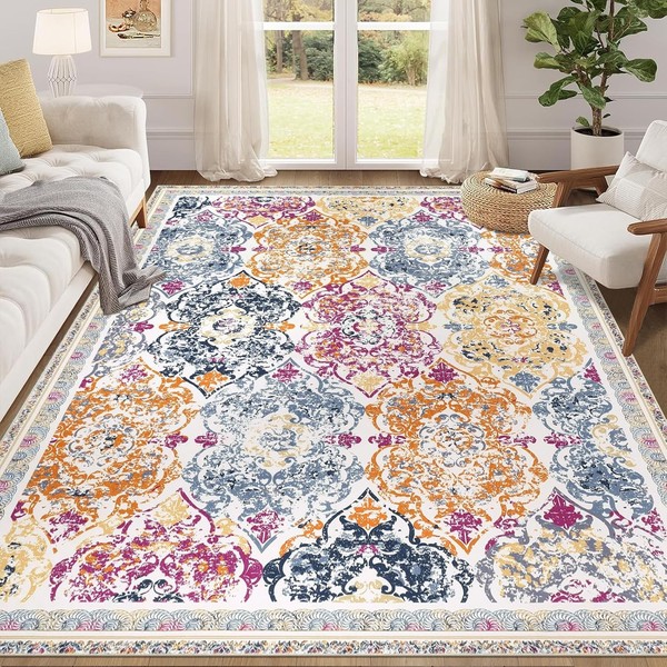 Teppich Wohnzimmer 160X230Cm Waschbar Vintage Boho Kurzflor Bunt FüR Esszimmer-image
