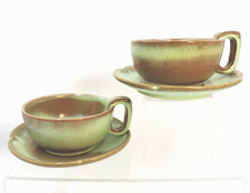 Pair Vintage FRANKOMA Green/Brown Coffee Mug 45C (4.5") & Plate Saucer 5G (7")