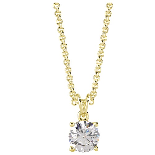 0.6 Ct Round Cut VVS2/J Diamond Pendant 14K Yellow Gold - 第 1/4 張圖片
