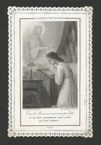 LACE HOLY CARD THE BLESSING OF MARY 1878