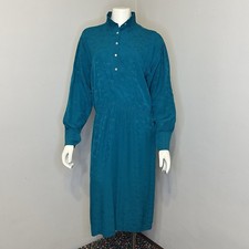 He-Ro Industries Teal Silk Dress 80s Vintage