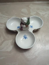 Pfaltzgraff Snow Bear Divided Dish with Sculpted Handle Candy Nut Dish Bowl
