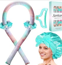Heatless Hair Curler Set w/ Satin Bonnet   Overnight No-Heat Curling Rod Green