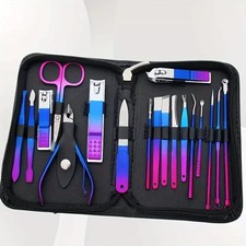 18PCS Stainless Steel Manicure Pedicure Kit Nail Care Grooming Set Travel Case